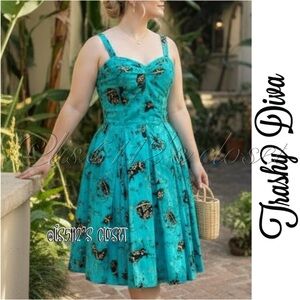 Trashy Diva Astrology Print Getaway Rockabilly Pinup Swing Dress Sz 24